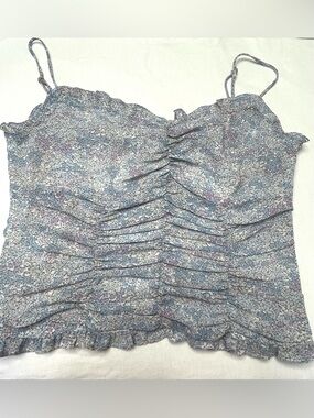 Astro -floral Ruched Spaghetti Strap Cami Top - Blue